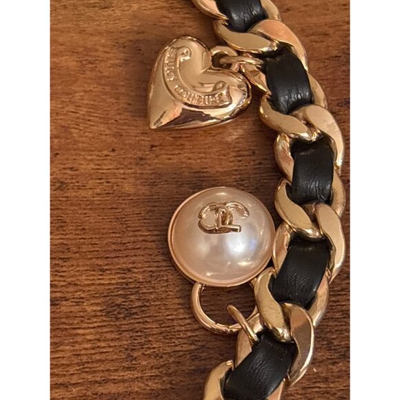 Juicy Couture Gold-Tone & Black Charm Link Dangle Belt M/L Heart Crown Key - Picture 7 of 12